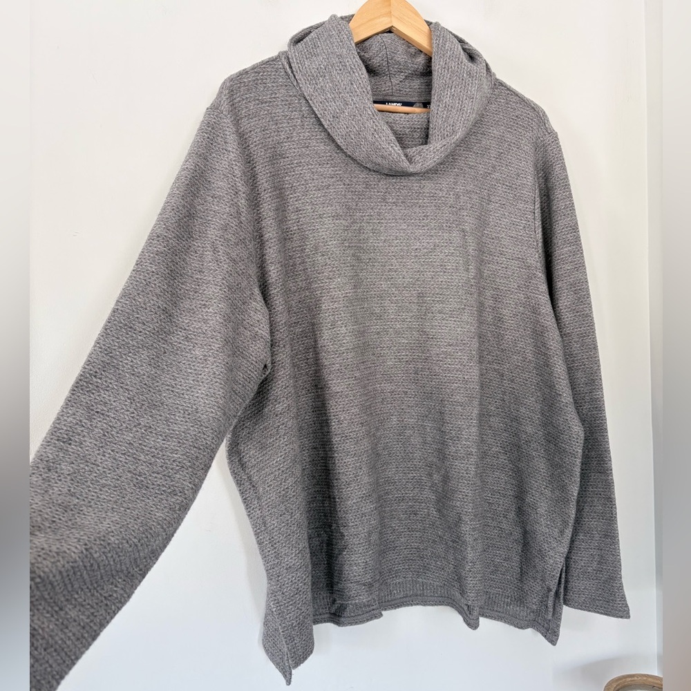LAND’S END 2X Gray Cowl Neck LS Sweater Pullover Top Classic Knit Cozy Neutral